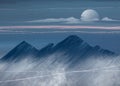 Mountain landscape and moon illustration Royalty Free Stock Photo