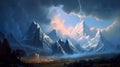 Fantasy landscape of winter mountains. Mountain top perfect for adventurous and inspirational projects.