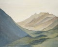 Mountain landscape, mountains at dawn, oil painting