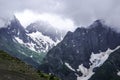 Mountain landscape - mountains forest, rocks glaciers snow clouds, Dombay, Karachay-Cherkessia, Russia