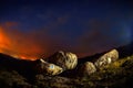 Mountain landscape by night in Dobrogea, Romania