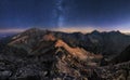 Mountain landscape with night sky and Mliky way, Slovakia Tatras from peak Slavkovsky stit