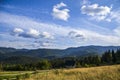 Mountain landscape with an old wooden house in the Carpathian Royalty Free Stock Photo