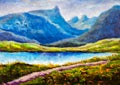 Mountain landscape Original modern oil painting - Beautiful lake in mountains