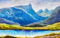 Mountain landscape Original modern oil painting - Beautiful lake in mountains