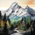 Mountain landscape Painting, Forest Clipart