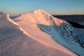 Mountain landscape panoramic view with blue sky Gorgeous winter sunset in mountains, Alps. Colorful outdoor scene, Christmas. Royalty Free Stock Photo