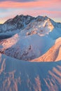 Mountain landscape panoramic view with blue sky Gorgeous winter sunset in Tatra mountains Alps. Colorful outdoor scene, Christmas. Royalty Free Stock Photo