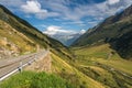 Mountain landscape and pass road at Susten Pass, Meien, Canton of Uri, Switzerland