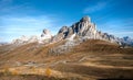 Mountain landscape of the picturesque Dolomites at the Passo Di Giau  area in South Tyrol in Italy Royalty Free Stock Photo