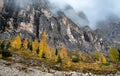 Mountain landscape of the picturesque Dolomites mountain peaks at Passo Gardena area in South Tyrol in Italy