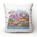 Pixel Landscape Throw Pillow - Detailed Illustrations With Rtx On