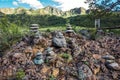 Mountain landscape with pyramids of stones. Altai republic