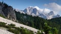 Mountain landscape, ridge at the background, forest at foreground, Dolomites, Italy