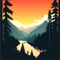 Mountain landscape with river and coniferous forest. Vector illustration Generative AI Royalty Free Stock Photo