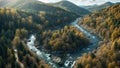 Mountain landscape. Mountain river. Panorama of the river in the middle of a mountain forest Royalty Free Stock Photo