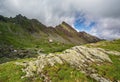 Mountain landscape. Rocks in the foreground. Romanian Carpathians. Royalty Free Stock Photo