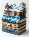 Mountain Landscape Sculpture on a Stack of Books Royalty Free Stock Photo