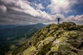 Mountain landscape and self portrait from hill Chopok in Low Tatras at Slovakia. Royalty Free Stock Photo