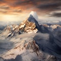 Mountain landscape with snow and clouds at sunset, Himalayas, Nepal Royalty Free Stock Photo