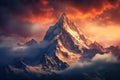 Mountain landscape with snow covered peaks at sunset Royalty Free Stock Photo