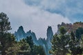 Mountain landscape of the southern Crimea. Ai Petri plateau. Suspension bridge between mountain battlements for extreme