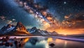Mountain landscape with starry sky and milky way. Elements of this image furnished by NASA Royalty Free Stock Photo