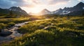 Photorealistic Wilderness Landscape At Golden Hour