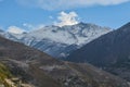 Mountain landscape. Stunning bird's-eye view of a high mountain peak in clear weather