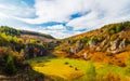 Mountain landscape in summer morning, Romania, Fundatura Ponorului Royalty Free Stock Photo