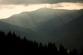 Mountain landscape, the sun rays through the clouds Royalty Free Stock Photo