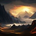 Mountain landscape at sundown