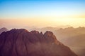 Mountain landscape at sunrise, view from Mount Moses, Sinai Peninsula, Egypt Royalty Free Stock Photo