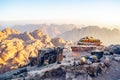 Mountain landscape at sunrise, view from Mount Moses, Sinai Peninsula, Egypt Royalty Free Stock Photo