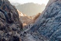 Mountain landscape at sunrise, view from Mount Moses, Sinai Peninsula, Egypt Royalty Free Stock Photo
