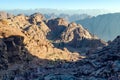 Mountain landscape at sunrise, view from Mount Moses, Sinai Peninsula, Egypt Royalty Free Stock Photo