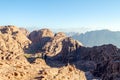 Mountain landscape at sunrise, view from Mount Moses, Sinai Peninsula, Egypt Royalty Free Stock Photo