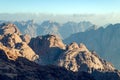 Mountain landscape at sunrise, view from Mount Moses, Sinai Peninsula, Egypt Royalty Free Stock Photo