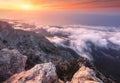 Mountain landscape at sunset. Amazing view from mountain peak. E Royalty Free Stock Photo