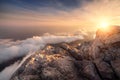 Mountain landscape at sunset. Amazing view from mountain peak. Royalty Free Stock Photo