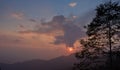 Mountain landscape at sunset at Bhutan Mountain. Amazing view on colorful clouds and layered mountains Royalty Free Stock Photo