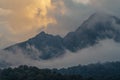 Mountain landscape after sunset. Low cloud. Beautiful sky.