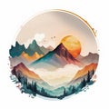 Mountain landscape. Sunset in the mountains. Hand drawn vector illustration. Royalty Free Stock Photo