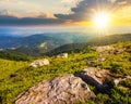 mountain landscape at sunset. scenery with stones on the hillside Royalty Free Stock Photo