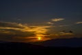 Mountain landscape at sunset. Mountain silhouettes. View from Mount Tahtali near Kemer to Taurus Mountains, Turkey