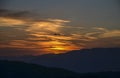 Mountain landscape at sunset. Mountain silhouettes. View from Mount Tahtali near Kemer to Taurus Mountains, Turkey