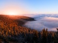 Mountain landscape at sunset time. Freezy evening and weather inversion, Giant Mountains, aka Krkonose, Czech Republic Royalty Free Stock Photo