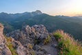 Mountain landscape at sunset, Zakopane, Poland, High Tatras, Nosal Mount, view of peak Giewont Royalty Free Stock Photo