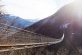 Mountain landscape with suspension bridge Royalty Free Stock Photo