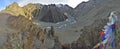 Mountain landscape with tibetan praying flagas